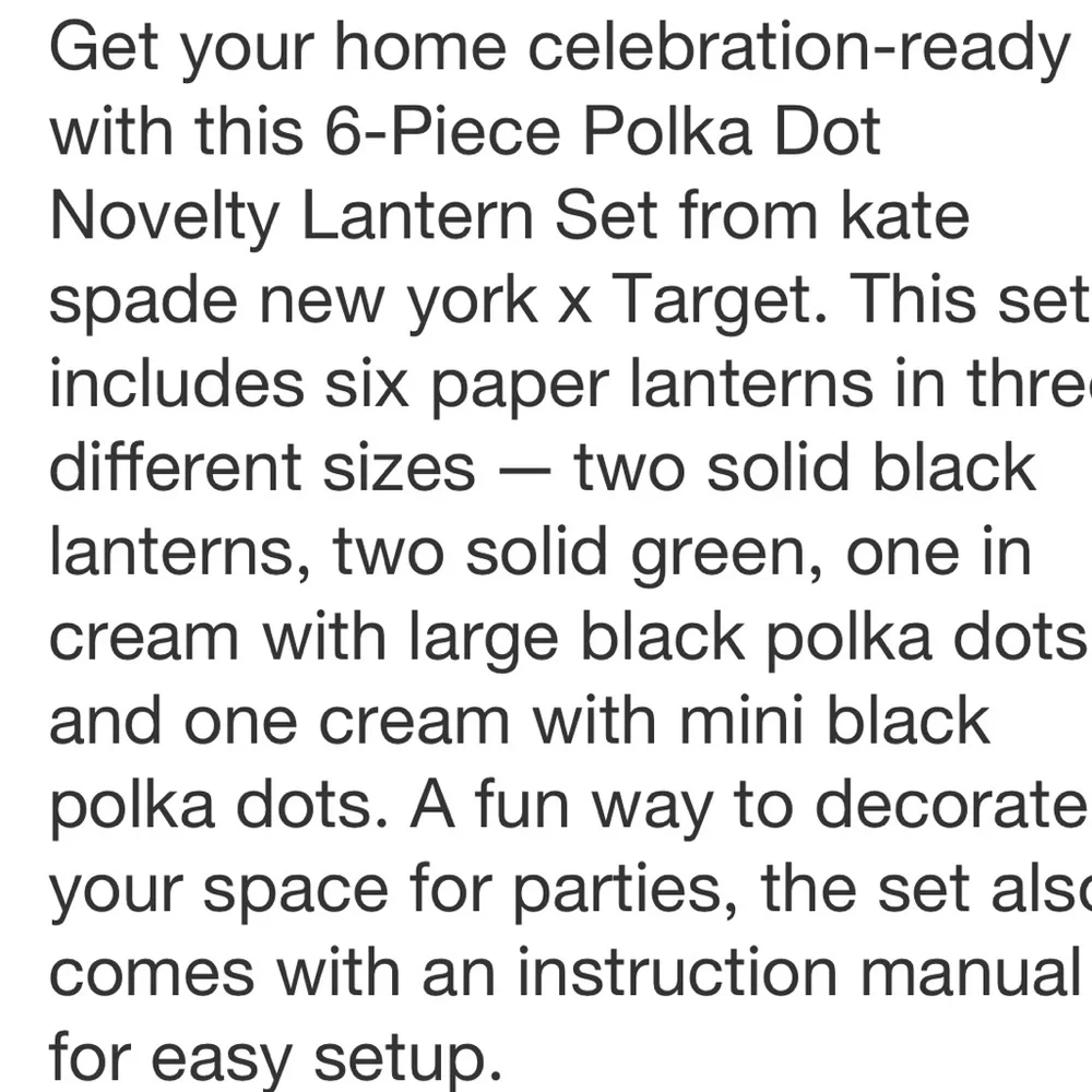 KATE SPADE NWT 6pc polka dot novelty lantern set -black/white/green